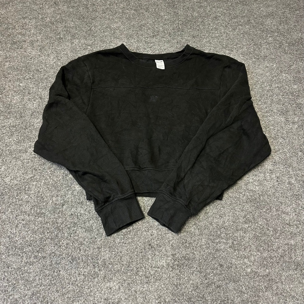 PINK Sweatshirt Womens Size M Black Cropped Crewneck Long Sleeve Logo
